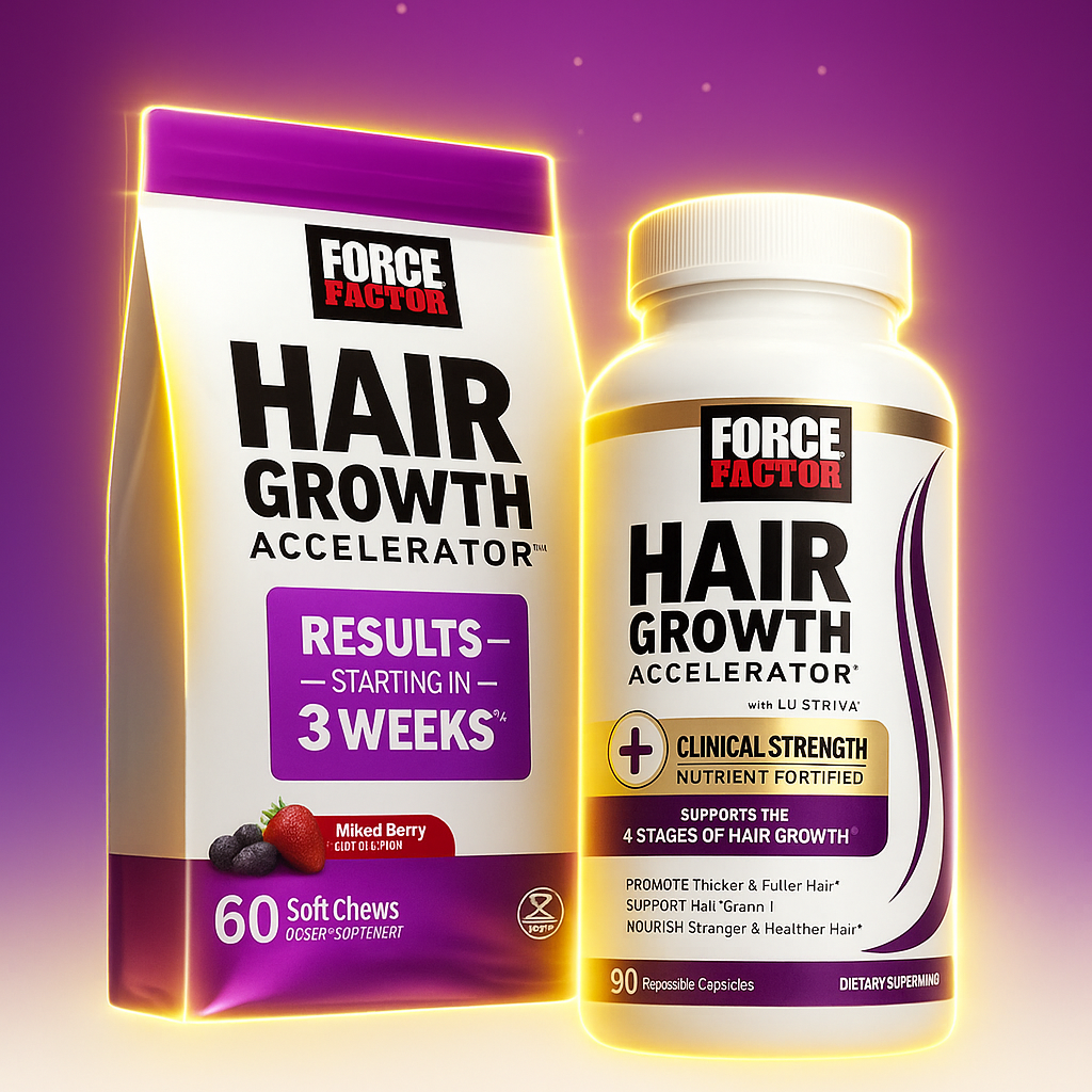 ¡ACELERA TU CRECIMIENTO CAPILAR EN 3 SEMANAS!" Sub: "Hair Growth Accelerator con Lustriva® y Biotina Clínica.