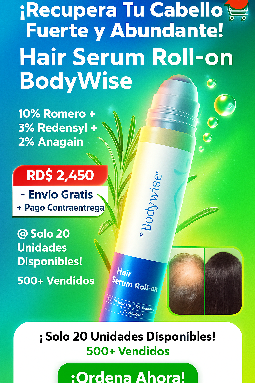 BodyWise Hair Growth Roll-On: Recupera Tu Cabello Fuerte y Abundante