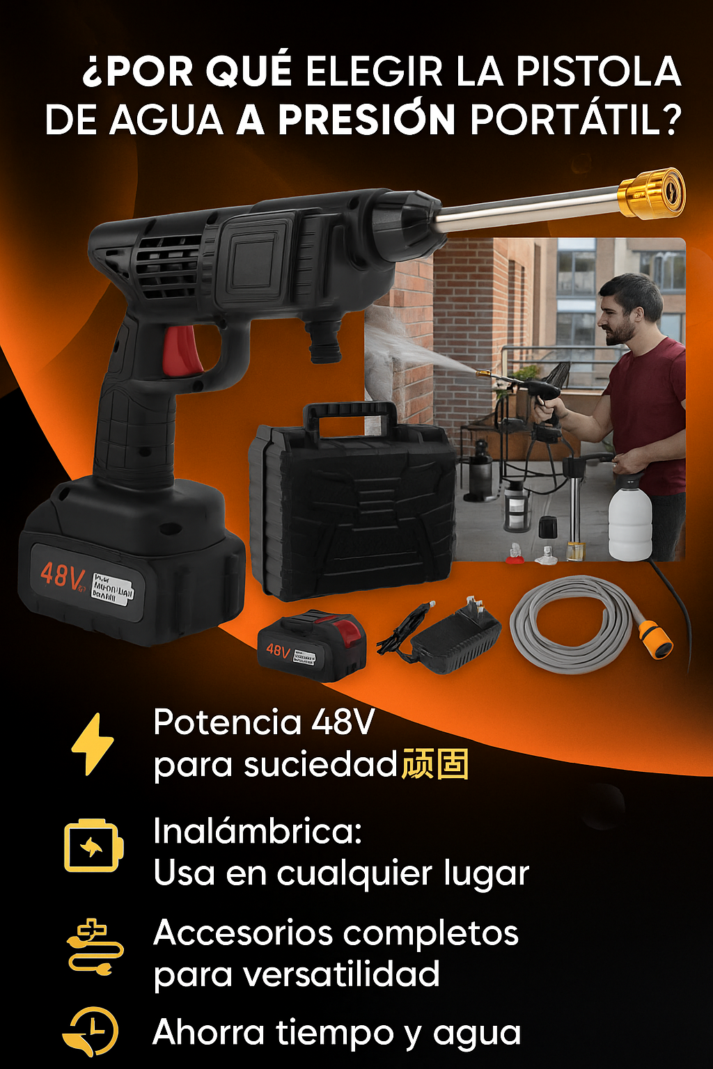 Pistola de agua a presión 48V 🔥