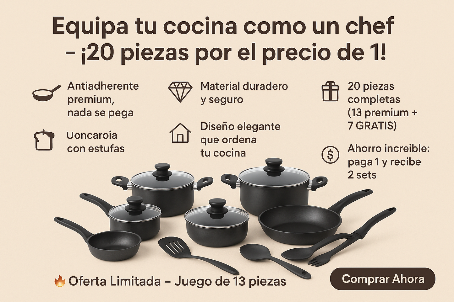 🎁 Juego de ollas de 13 piezas + 7 GRATIS. ¡Renueva tu cocina ahora!